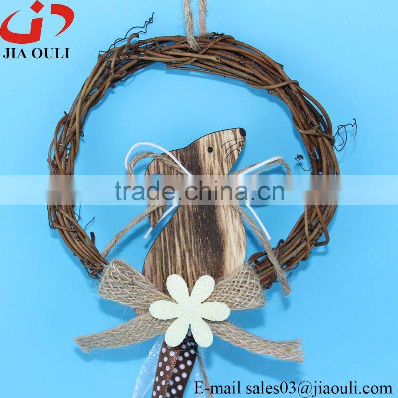 Cheap easter decorations with rabbit rattan easter wreath hanger