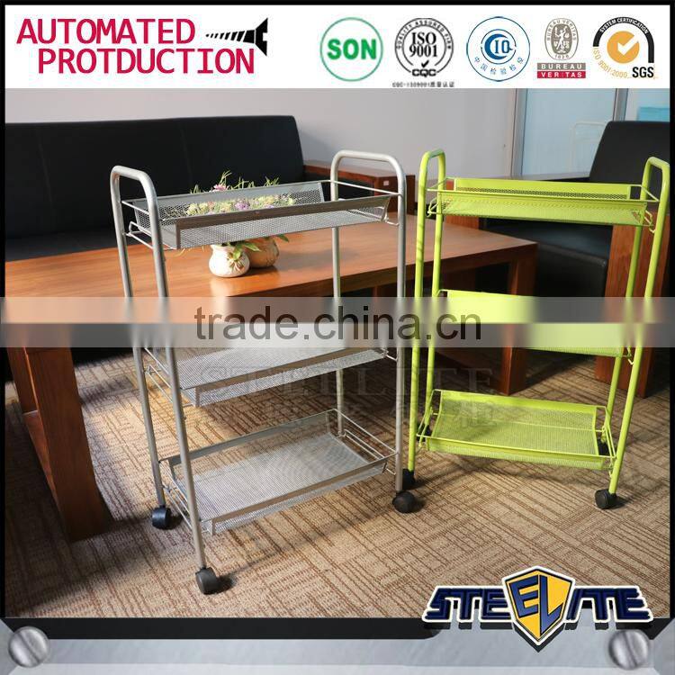 Durable metal foldable kitchen food serving trolley with wheels