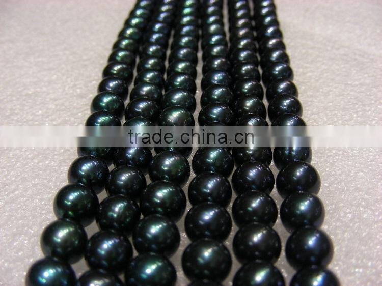 8-9mm black round freshwater pearl strand