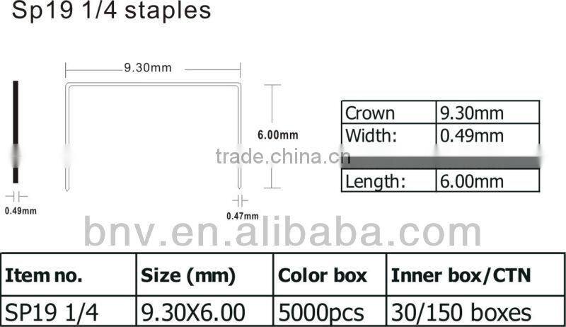 silver color galvanized metal SP19 1/4 staples