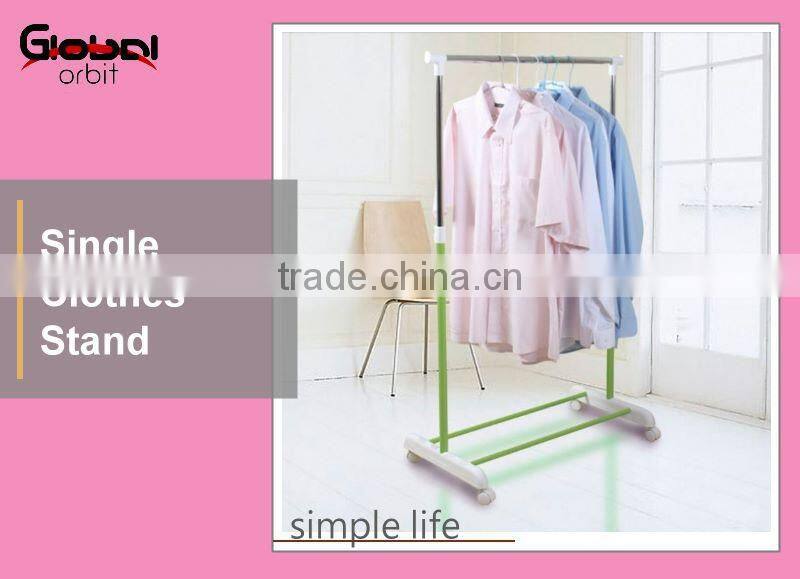 Extendable single clothes rack, high quality clothes hanger rack with wheels