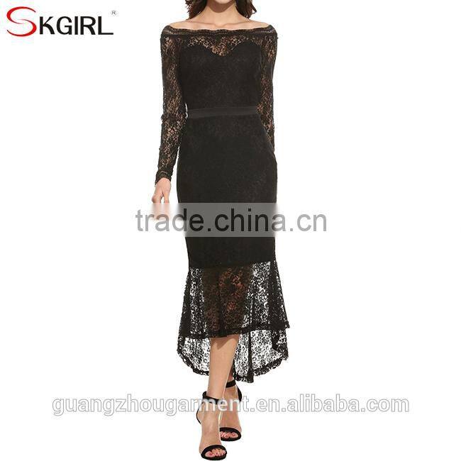 Women's off shoulder long sleeve floral lace mermaid long fish tail cocktail evening bodycon dress