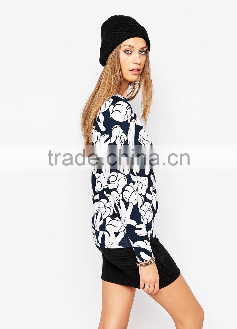new fashion clothing 2016 latest design printed sweatshirt fabric women custom crewneck all over print hoodies manufacturer
