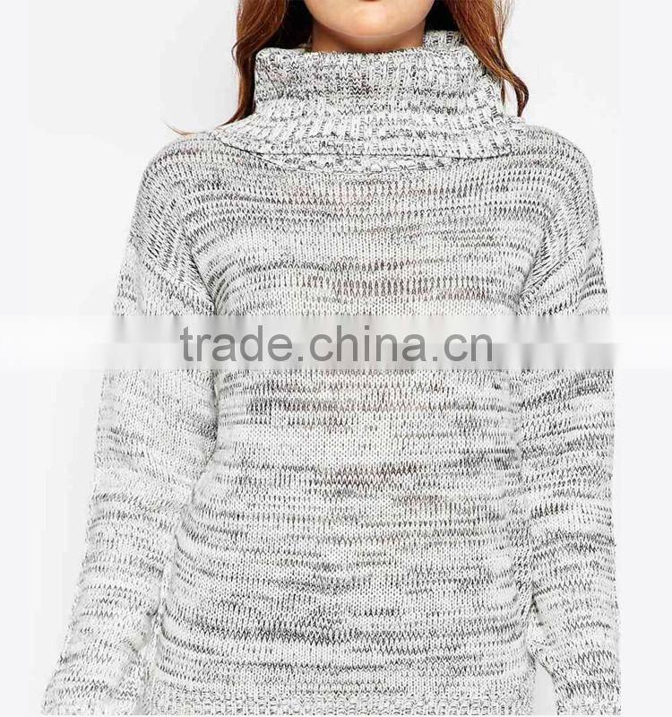 New Arrival Rib High Neck Space Dye Lady Knitwear,Chic Factory Price Women Sweater