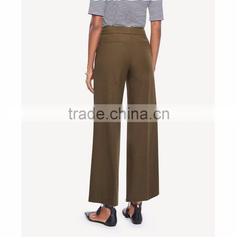Low MOQ Spring Elegant Plain Color Mid Rise Casual Wide Leg Pants