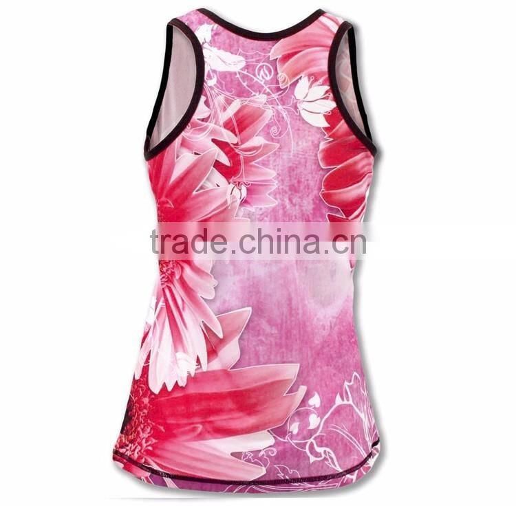 Wholesale Custom sublimation printing dry fit coolmax flower singlets women's running vest