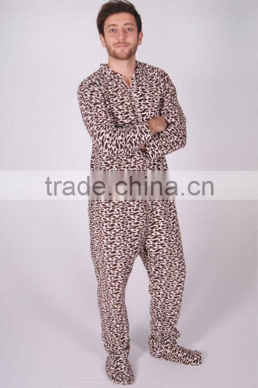 New Fleece Adult Pajamas Unisex Sleepsuit Footed Pyjamas Sleepwear Onesie Leopard