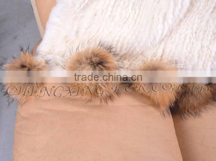 CX-D-108 Hand Knitted Super Cream Real Rex Rabbit Fur Throw Blanket