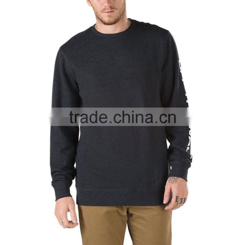 Side Sleeve Crew Neck Sweatshirt Customize 100% Cotton Plush Fleece Long Tee Pullover Sweatshirt With Printed Graphic