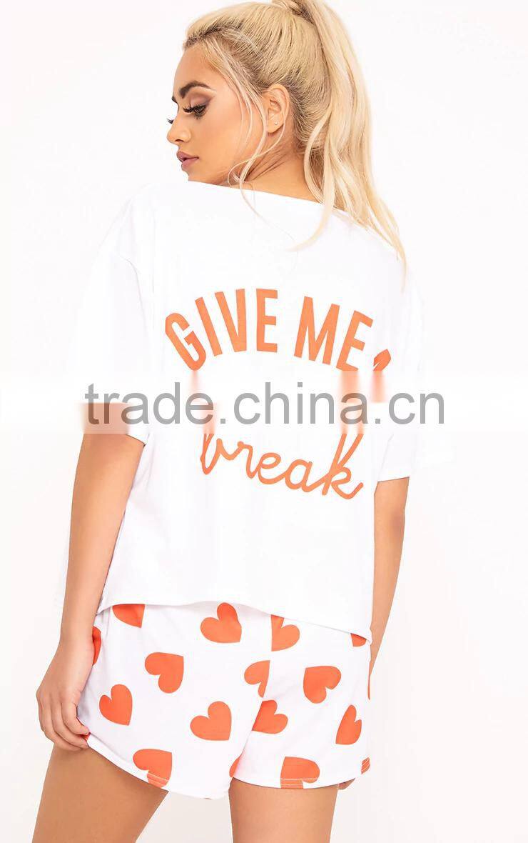 MGOO Custom Design Slogan PJ Set Back Print Jersey Pajamas Full Print Short Pyjama Set