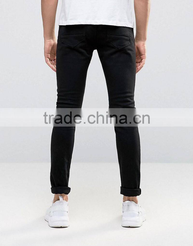 2016 Mens Stretch Skinny Jeans Distressed Denim Jeans In Black