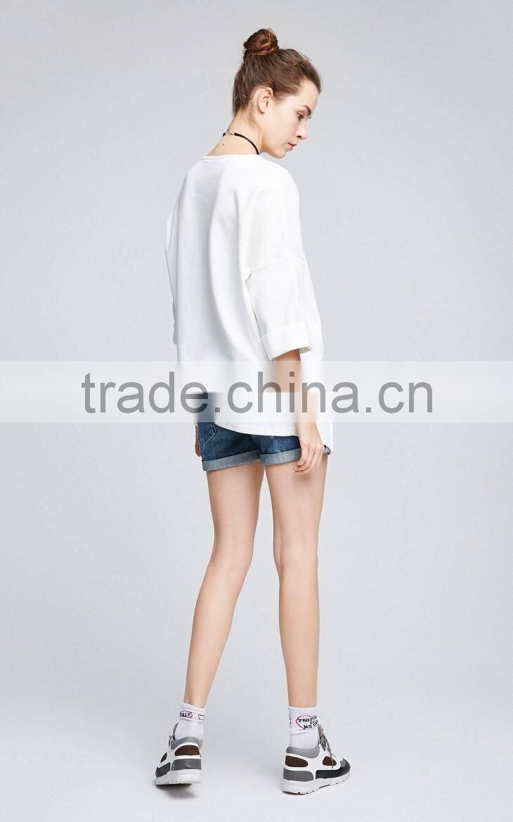 custom Women 3/4 sleeve longline oversized t shirt with unregular cut bottom