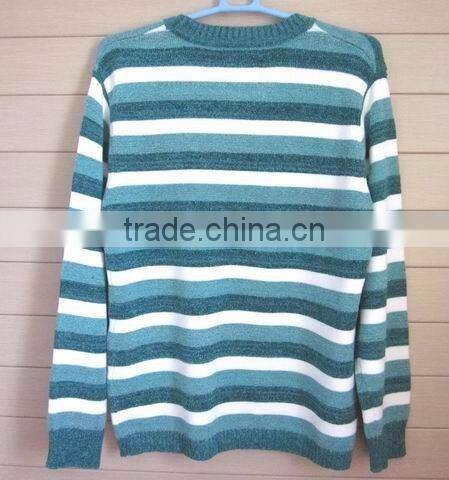 100% cotton mens blue stripe sweater with round neck