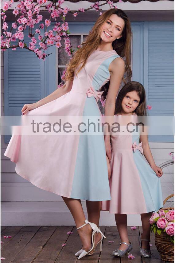 hot selling summer new frock design pink and blue mother daughter matching dress