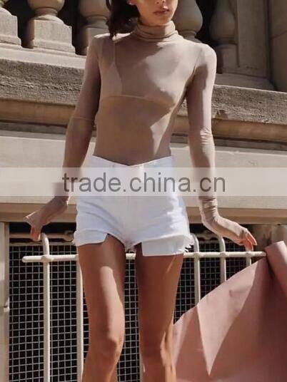 Runwaylover 112 New Style 2017 Ladies Sexy Turtleneck Transparent Blouse