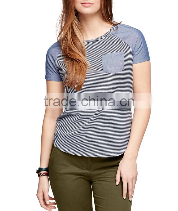 Wholesale cheap short raglan striped t shirts