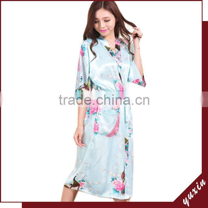 15 Colors Factory wholesale plus size peacock women robe sleepwear,nightgown silk robes RL1-00
