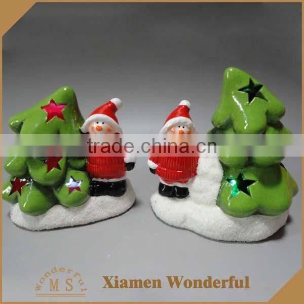 Xmas accessory ceramic snowman figurine with christmas tree for home decoration