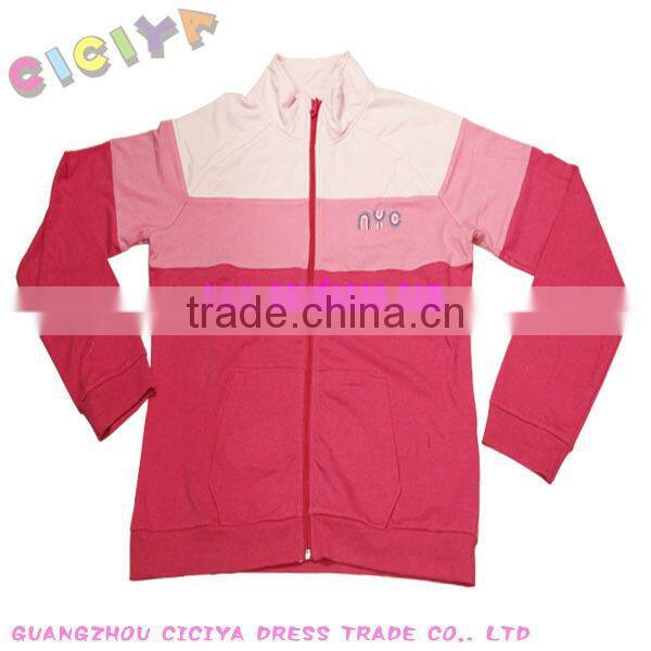 New styled adult CVC 100%cotton zip up design women stand collar jacket wholesale