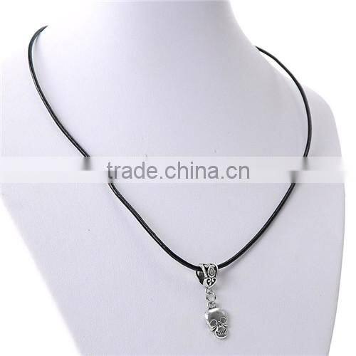 Cowhide Leather Necklaces Antique Silver Halloween Skull With Lobster Clasp 43cm
