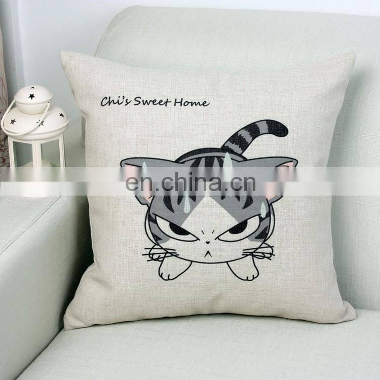2016 Wholesale Home Decor Digital Printing Cotton And Linen Pillow Cat Cartoon Cushion