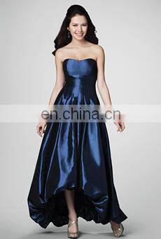 HC2224 Deep blue strapless sleeveless sweetheart neck gathered band bubble hem tea length zipper high low rainbow prom dresses