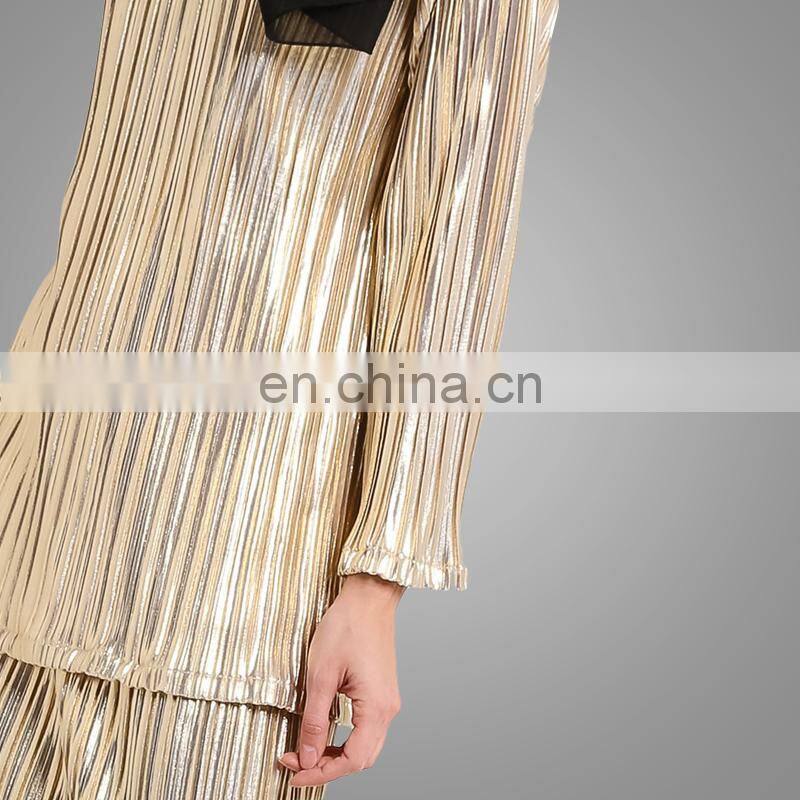 Designer Light Gold Baju Kurung Fashion Pleats Material Women Suits Malaysia Style Dress