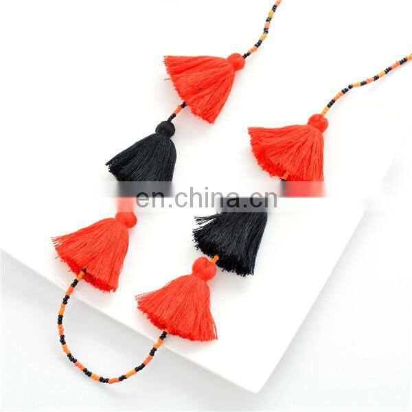 Boho Womens Colorful Long Tassels Pendant Beads Chain Necklace