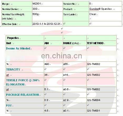 Top quality AA grade spandex bare yarn 30D for jeans and sportswear