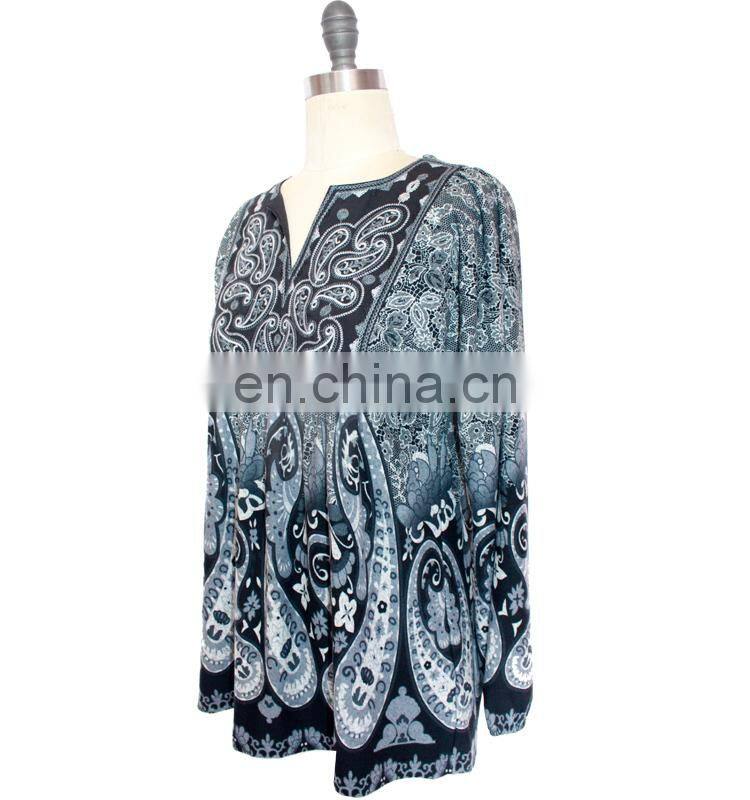 Front Embroidery and Paisley Print Komono Blouse For Women