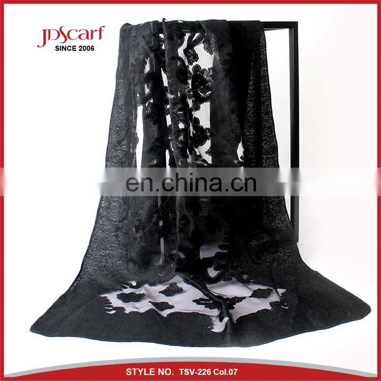 Super quality burnout flower pattern silky viscose shawl scarf