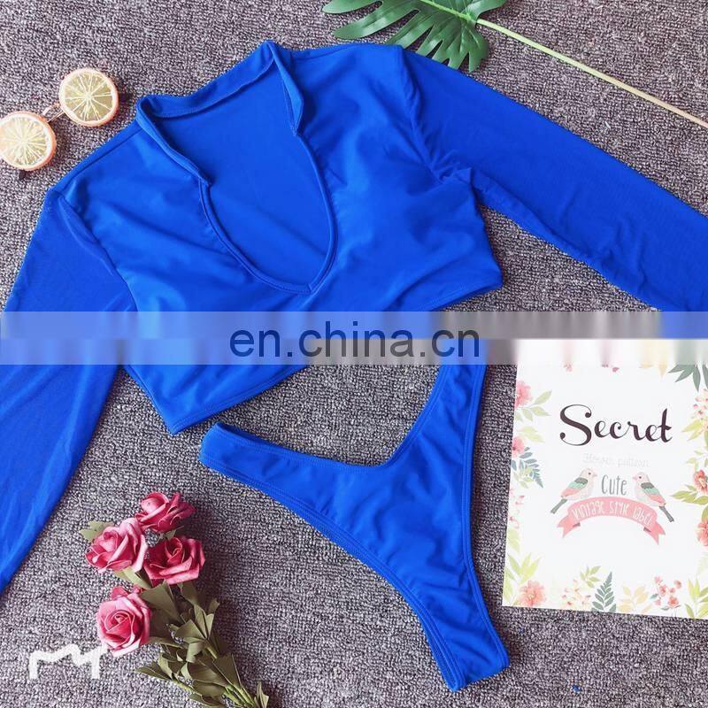 Mesh long sleeve crop top bikini Orange push up two-piece suits High cut swimsuit female Sexy thong swimwear 2019 bathing suit
