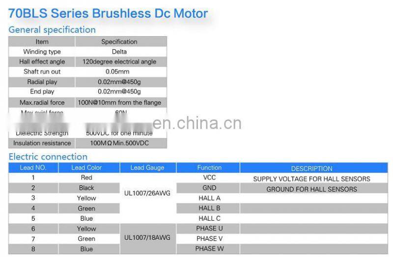 70BLS Brushless dc moto catalogue 1.5Nm rated torque