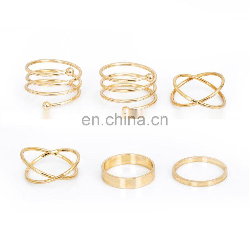 2017 Hot unique set of rings punk fist gold for women ring finger 6 pcs. best selling