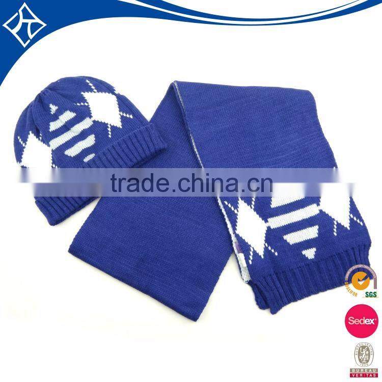 2013 personalize wool winter knit pattern fan scarf and hat beanie set