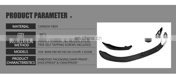 Carbon Fiber F8x M3 Car Front Bumper Lip for BMW F80 M3 F82 F83 M4 14-19 3PCS/SET