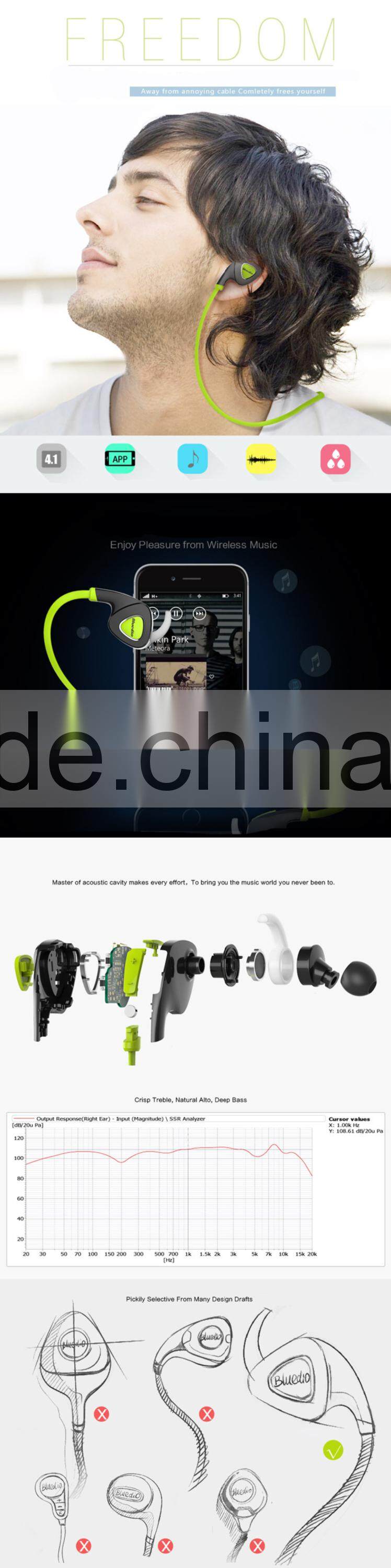 New Original Bluedio Q5 Bluetooth Stereo Earphone In Ear Earbud Support APP