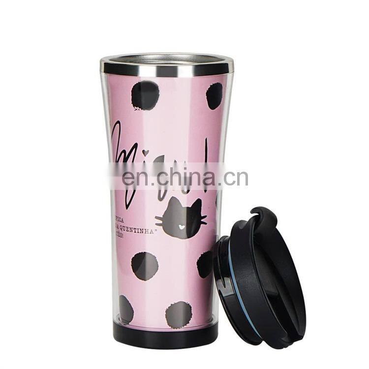 Custom Plastic Paper Insert 450ml Double Wall CoffeeTravel Mug