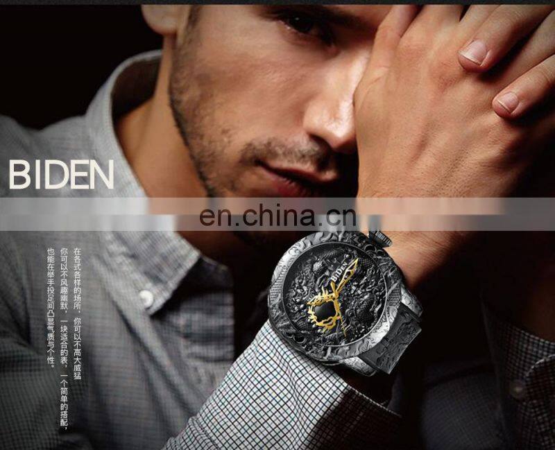 Biden 0129 Special Design Men Quartz Wrist Watches Gold Dial Analog Fashion Leather Cool Reloj de los hombres
