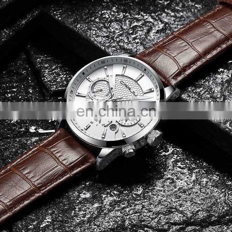 CRRJU 2212 Customized man quartz watch 3d case design chrono day waterproof fashion leather wristwatches men automatic