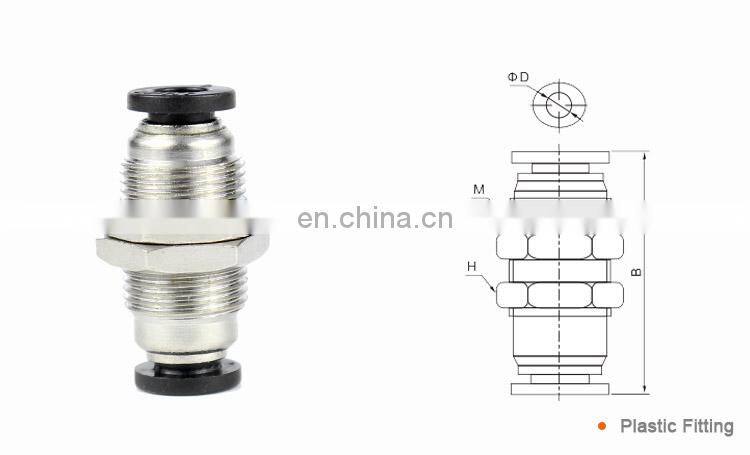 PM bulkhead union Pneumatic Plastic and Brass Straight Fitting Round Air Tube Connector