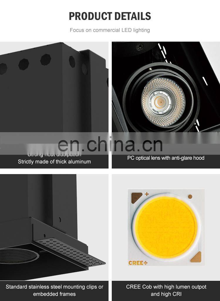 Commercial Recessed Spot Light Mount Aluminum IP20 10W COB Led Grille Light