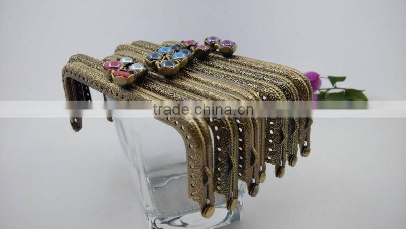 KINGSO 5PCS Retro Metal Frame Purse Coin Bag Kiss Clasp Lock DIY Craft 12.5*5.5 cm Assorted Lotus Bead