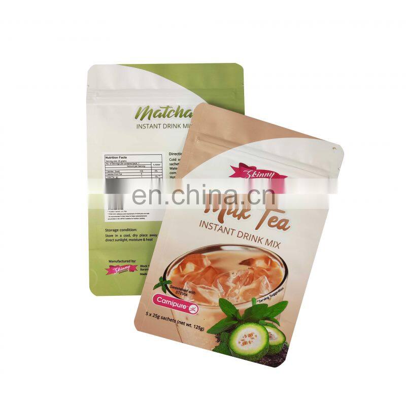 High quality aluminum foil plastic packaging bag milk tea powder zip lock bag stand up pouch with zipper