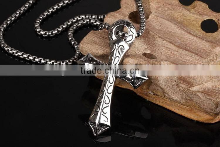Titanium Sterling Steel Man Necklace Cross Charm Pendants Include 316L Stainless Steel Chains Paypal Accept