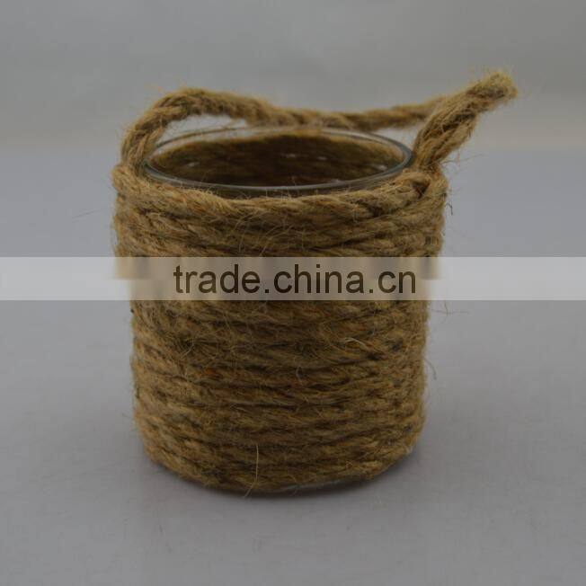 2015 new designs hanging hemp rope Wrapped glass candle holders glassware for candles
