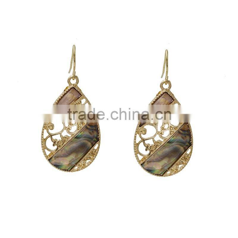 Funky Fancy Abalone Shell Teardrop Gold Filled Filigree Dangle Earring for Womens