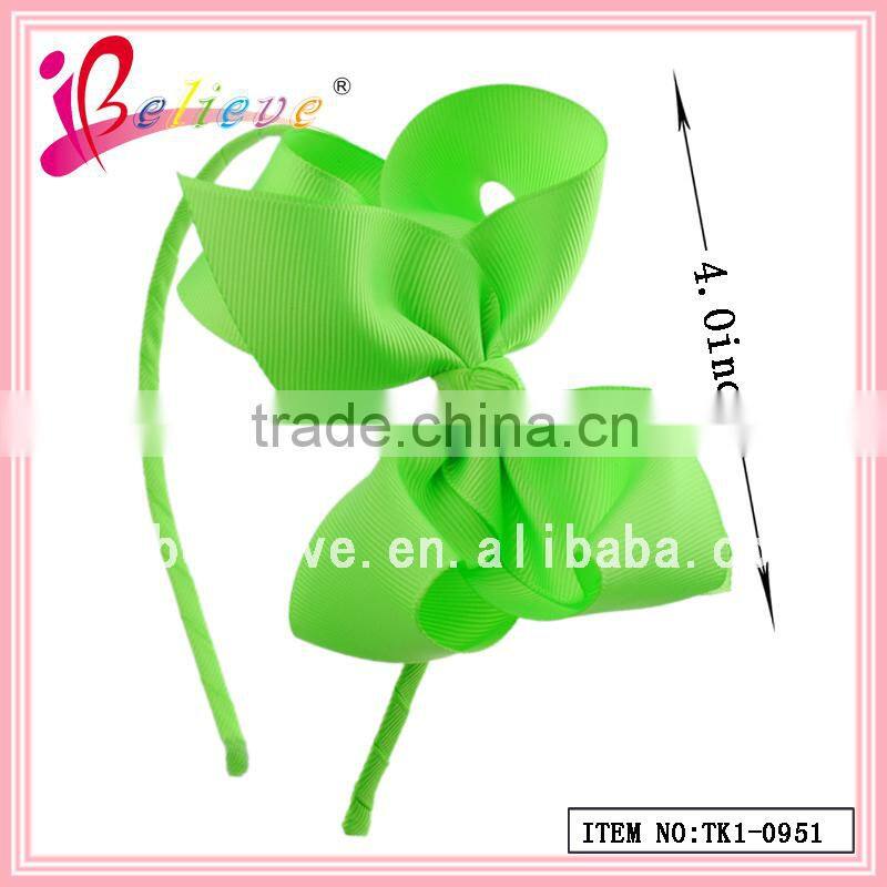 Valentine's day best gifts for girls factory wholesale pink color ribbon large bow headband with heart (QRJ-0042)