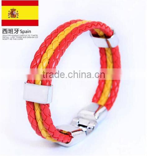 2016 Euro cup leather wrap nationall flag bracelet