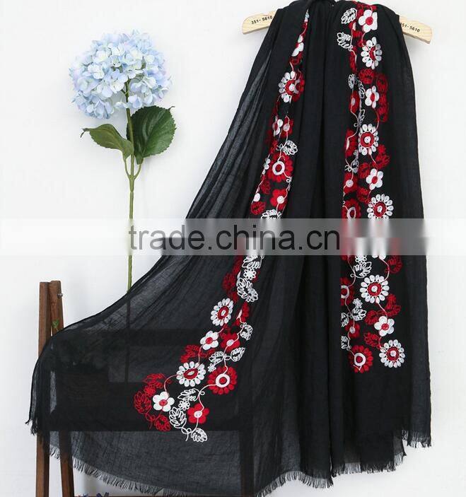 Best Selling Korean Fashion Girl Maxi Small Flower Embroidery Shawl Scarf